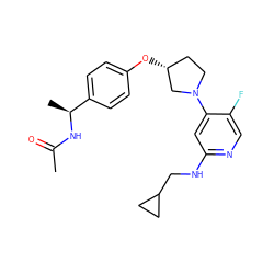 CC(=O)N[C@@H](C)c1ccc(O[C@@H]2CCN(c3cc(NCC4CC4)ncc3F)C2)cc1 ZINC000169709899