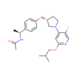 CC(=O)N[C@@H](C)c1ccc(O[C@@H]2CCN(c3cc(OCC(C)C)ncc3F)C2)cc1 ZINC000169709292