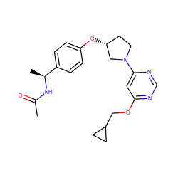 CC(=O)N[C@@H](C)c1ccc(O[C@@H]2CCN(c3cc(OCC4CC4)ncn3)C2)cc1 ZINC000261082506