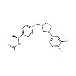 CC(=O)N[C@@H](C)c1ccc(O[C@@H]2CCN(c3ccc(F)c(Cl)c3)C2)cc1 ZINC001772593128