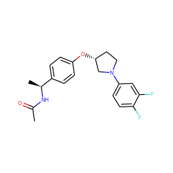 CC(=O)N[C@@H](C)c1ccc(O[C@@H]2CCN(c3ccc(F)c(F)c3)C2)cc1 ZINC001772632470