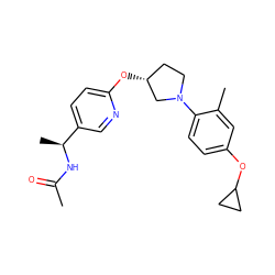 CC(=O)N[C@@H](C)c1ccc(O[C@@H]2CCN(c3ccc(OC4CC4)cc3C)C2)nc1 ZINC001772621707