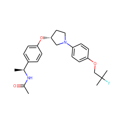 CC(=O)N[C@@H](C)c1ccc(O[C@@H]2CCN(c3ccc(OCC(C)(C)F)cc3)C2)cc1 ZINC001772654710