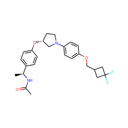 CC(=O)N[C@@H](C)c1ccc(O[C@@H]2CCN(c3ccc(OCC4CC(F)(F)C4)cc3)C2)cc1 ZINC001772608124