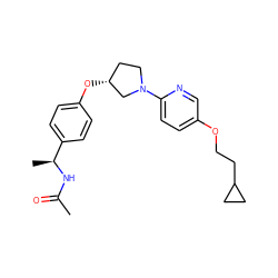 CC(=O)N[C@@H](C)c1ccc(O[C@@H]2CCN(c3ccc(OCCC4CC4)cn3)C2)cc1 ZINC000169709213