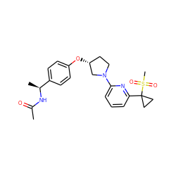 CC(=O)N[C@@H](C)c1ccc(O[C@@H]2CCN(c3cccc(C4(S(C)(=O)=O)CC4)n3)C2)cc1 ZINC000169709300