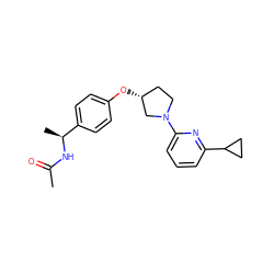 CC(=O)N[C@@H](C)c1ccc(O[C@@H]2CCN(c3cccc(C4CC4)n3)C2)cc1 ZINC000169709225