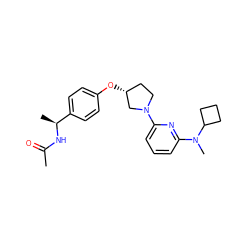 CC(=O)N[C@@H](C)c1ccc(O[C@@H]2CCN(c3cccc(N(C)C4CCC4)n3)C2)cc1 ZINC000169709370