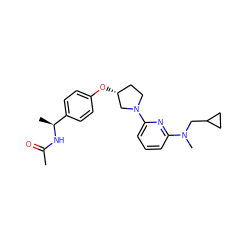 CC(=O)N[C@@H](C)c1ccc(O[C@@H]2CCN(c3cccc(N(C)CC4CC4)n3)C2)cc1 ZINC000169709870