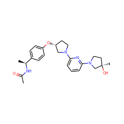 CC(=O)N[C@@H](C)c1ccc(O[C@@H]2CCN(c3cccc(N4CC[C@@](C)(O)C4)n3)C2)cc1 ZINC000169709924