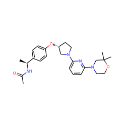 CC(=O)N[C@@H](C)c1ccc(O[C@@H]2CCN(c3cccc(N4CCOC(C)(C)C4)n3)C2)cc1 ZINC000169709912