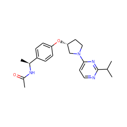 CC(=O)N[C@@H](C)c1ccc(O[C@@H]2CCN(c3ccnc(C(C)C)n3)C2)cc1 ZINC000261134866