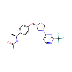 CC(=O)N[C@@H](C)c1ccc(O[C@@H]2CCN(c3ccnc(C(F)(F)F)n3)C2)cc1 ZINC000261168676