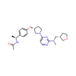 CC(=O)N[C@@H](C)c1ccc(O[C@@H]2CCN(c3ccnc(N(C)C[C@@H]4CCOC4)n3)C2)cc1 ZINC000261123717