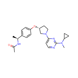 CC(=O)N[C@@H](C)c1ccc(O[C@@H]2CCN(c3ccnc(N(C)C4CC4)n3)C2)cc1 ZINC000261084041