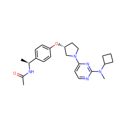 CC(=O)N[C@@H](C)c1ccc(O[C@@H]2CCN(c3ccnc(N(C)C4CCC4)n3)C2)cc1 ZINC000261190727