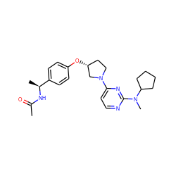 CC(=O)N[C@@H](C)c1ccc(O[C@@H]2CCN(c3ccnc(N(C)C4CCCC4)n3)C2)cc1 ZINC000261103255