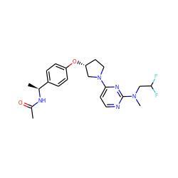 CC(=O)N[C@@H](C)c1ccc(O[C@@H]2CCN(c3ccnc(N(C)CC(F)F)n3)C2)cc1 ZINC000221215532