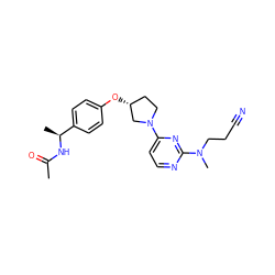 CC(=O)N[C@@H](C)c1ccc(O[C@@H]2CCN(c3ccnc(N(C)CCC#N)n3)C2)cc1 ZINC000261091013