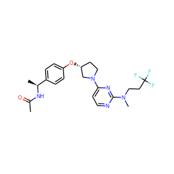 CC(=O)N[C@@H](C)c1ccc(O[C@@H]2CCN(c3ccnc(N(C)CCC(F)(F)F)n3)C2)cc1 ZINC000261173583