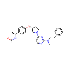 CC(=O)N[C@@H](C)c1ccc(O[C@@H]2CCN(c3ccnc(N(C)CCc4ccccc4)n3)C2)cc1 ZINC000261126959