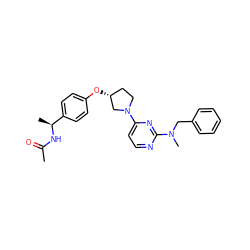 CC(=O)N[C@@H](C)c1ccc(O[C@@H]2CCN(c3ccnc(N(C)Cc4ccccc4)n3)C2)cc1 ZINC000261189051