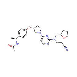 CC(=O)N[C@@H](C)c1ccc(O[C@@H]2CCN(c3ccnc(N(CCC#N)C[C@@H]4CCCO4)n3)C2)cc1 ZINC000261091654