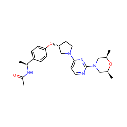 CC(=O)N[C@@H](C)c1ccc(O[C@@H]2CCN(c3ccnc(N4C[C@H](C)O[C@H](C)C4)n3)C2)cc1 ZINC000261189283