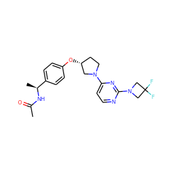 CC(=O)N[C@@H](C)c1ccc(O[C@@H]2CCN(c3ccnc(N4CC(F)(F)C4)n3)C2)cc1 ZINC000261127005