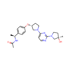 CC(=O)N[C@@H](C)c1ccc(O[C@@H]2CCN(c3ccnc(N4CC[C@@](C)(O)C4)n3)C2)cc1 ZINC000261138421