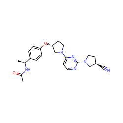 CC(=O)N[C@@H](C)c1ccc(O[C@@H]2CCN(c3ccnc(N4CC[C@@H](C#N)C4)n3)C2)cc1 ZINC000261108205