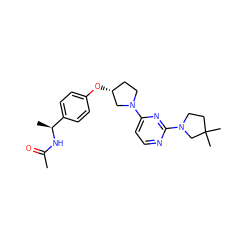 CC(=O)N[C@@H](C)c1ccc(O[C@@H]2CCN(c3ccnc(N4CCC(C)(C)C4)n3)C2)cc1 ZINC000261161880