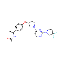 CC(=O)N[C@@H](C)c1ccc(O[C@@H]2CCN(c3ccnc(N4CCC(F)(F)C4)n3)C2)cc1 ZINC000261095465