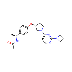 CC(=O)N[C@@H](C)c1ccc(O[C@@H]2CCN(c3ccnc(N4CCC4)n3)C2)cc1 ZINC000261143956