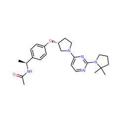 CC(=O)N[C@@H](C)c1ccc(O[C@@H]2CCN(c3ccnc(N4CCCC4(C)C)n3)C2)cc1 ZINC000261085991