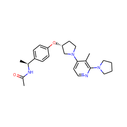 CC(=O)N[C@@H](C)c1ccc(O[C@@H]2CCN(c3ccnc(N4CCCC4)c3C)C2)cc1 ZINC000169709361