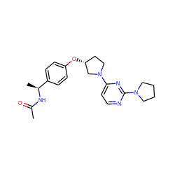 CC(=O)N[C@@H](C)c1ccc(O[C@@H]2CCN(c3ccnc(N4CCCC4)n3)C2)cc1 ZINC000261154881