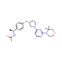 CC(=O)N[C@@H](C)c1ccc(O[C@@H]2CCN(c3ccnc(N4CCOCC4(C)C)n3)C2)cc1 ZINC000261139926