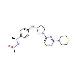 CC(=O)N[C@@H](C)c1ccc(O[C@@H]2CCN(c3ccnc(N4CCSCC4)n3)C2)cc1 ZINC000261173001