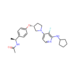 CC(=O)N[C@@H](C)c1ccc(O[C@@H]2CCN(c3ccnc(NC4CCCC4)c3F)C2)cc1 ZINC000169709350