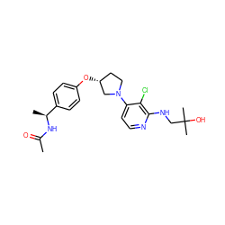 CC(=O)N[C@@H](C)c1ccc(O[C@@H]2CCN(c3ccnc(NCC(C)(C)O)c3Cl)C2)cc1 ZINC000169709928