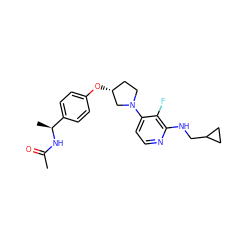 CC(=O)N[C@@H](C)c1ccc(O[C@@H]2CCN(c3ccnc(NCC4CC4)c3F)C2)cc1 ZINC000169709351