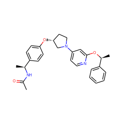 CC(=O)N[C@@H](C)c1ccc(O[C@@H]2CCN(c3ccnc(O[C@@H](C)c4ccccc4)c3)C2)cc1 ZINC000169709782