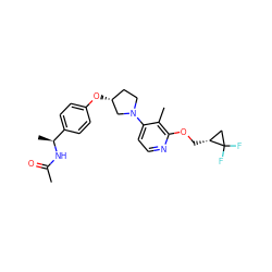 CC(=O)N[C@@H](C)c1ccc(O[C@@H]2CCN(c3ccnc(OC[C@@H]4CC4(F)F)c3C)C2)cc1 ZINC000169709833