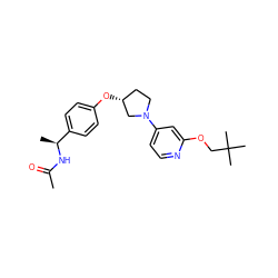 CC(=O)N[C@@H](C)c1ccc(O[C@@H]2CCN(c3ccnc(OCC(C)(C)C)c3)C2)cc1 ZINC000169709797