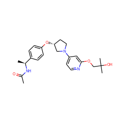 CC(=O)N[C@@H](C)c1ccc(O[C@@H]2CCN(c3ccnc(OCC(C)(C)O)c3)C2)cc1 ZINC000169709800