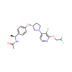 CC(=O)N[C@@H](C)c1ccc(O[C@@H]2CCN(c3ccnc(OCC(F)F)c3Cl)C2)cc1 ZINC000169709850