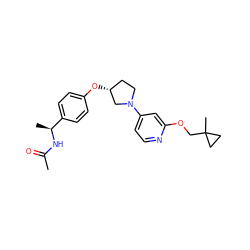 CC(=O)N[C@@H](C)c1ccc(O[C@@H]2CCN(c3ccnc(OCC4(C)CC4)c3)C2)cc1 ZINC000169709779