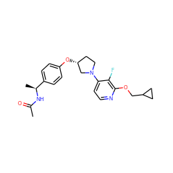 CC(=O)N[C@@H](C)c1ccc(O[C@@H]2CCN(c3ccnc(OCC4CC4)c3F)C2)cc1 ZINC000169709822