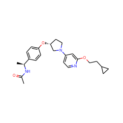 CC(=O)N[C@@H](C)c1ccc(O[C@@H]2CCN(c3ccnc(OCCC4CC4)c3)C2)cc1 ZINC000169709777